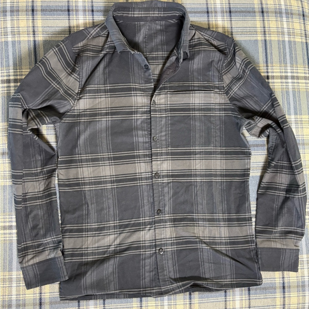 Lululemon Masons Peak Flannel Shirt Mens Long Sleeve Plaid Black/Gray no Sz tag